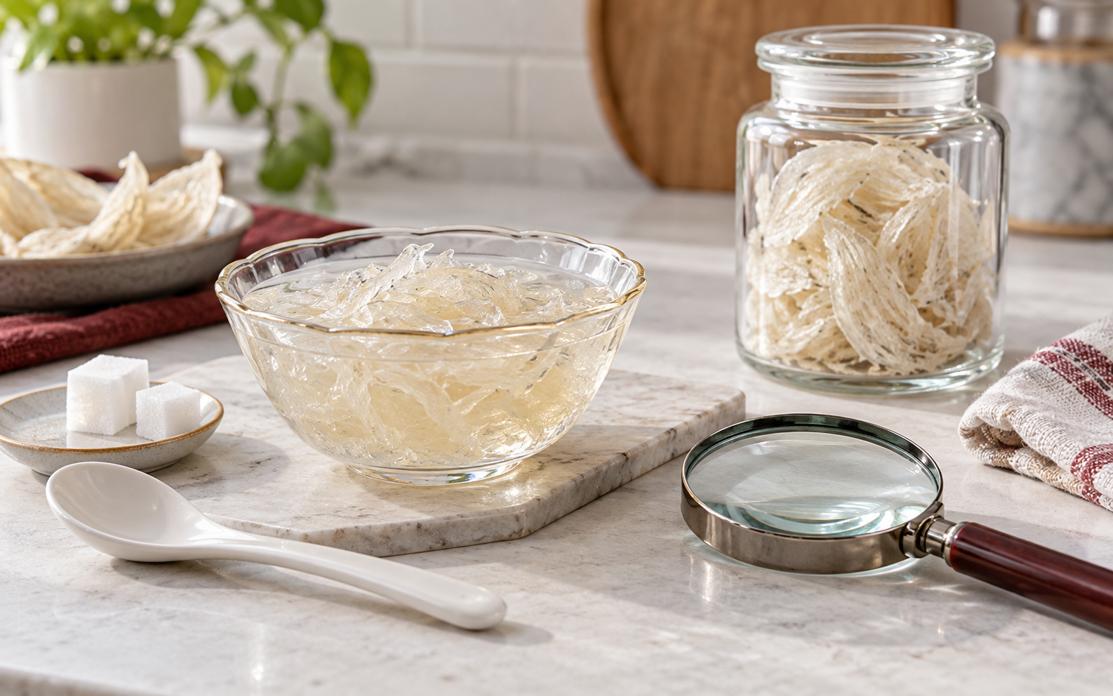 Cleaned edible bird nest cups in protective packaging